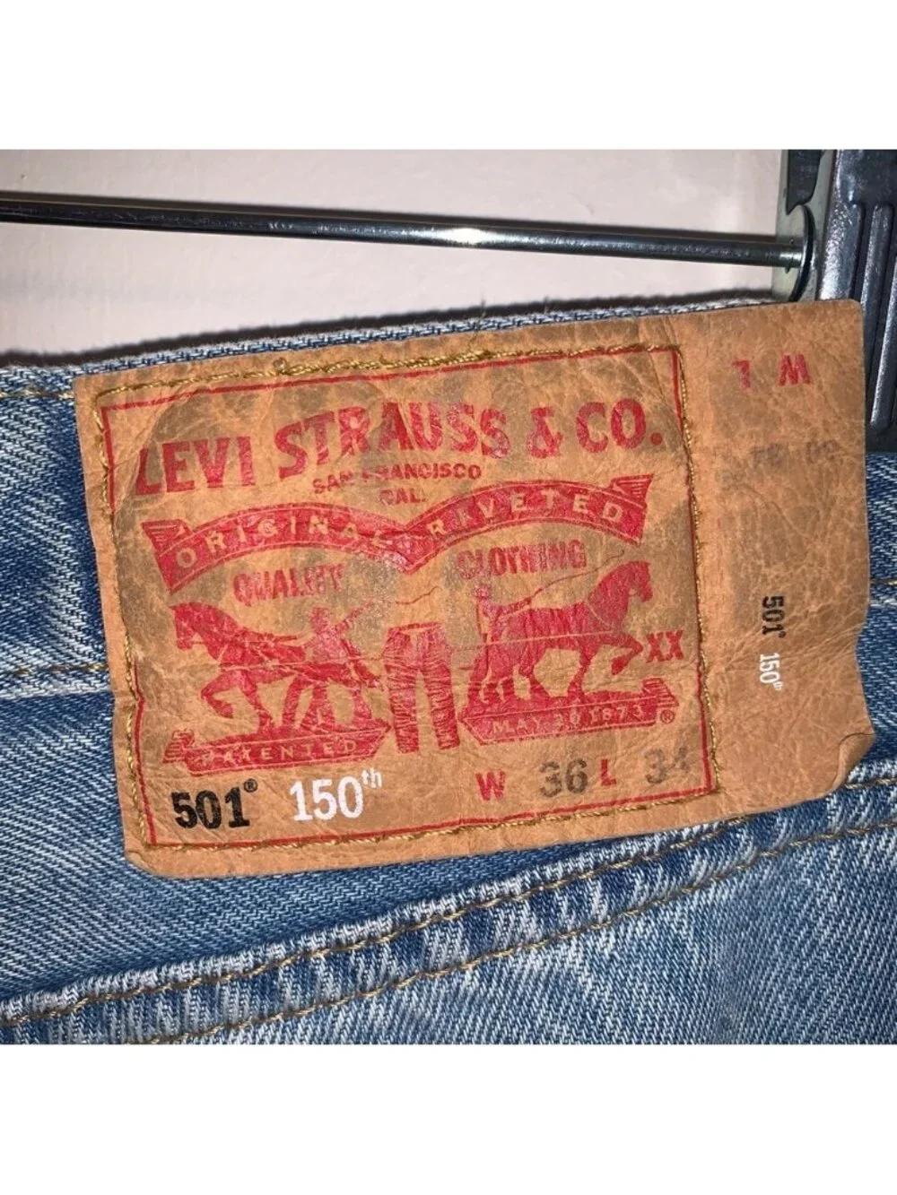 Levis 501 150th Jeans Mens 36x34 Blue Peace Sign Print Denim Button Fly Rare